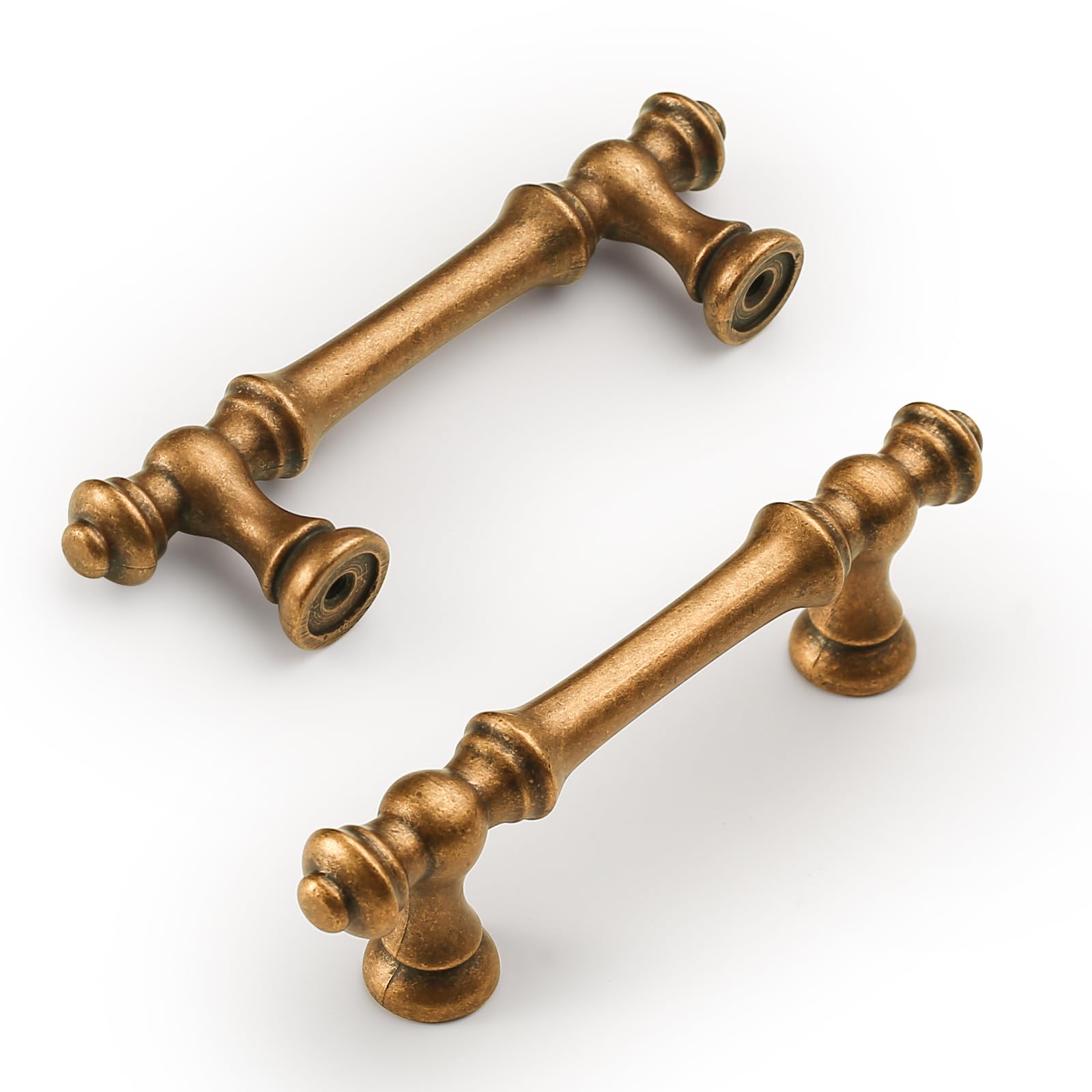 Amerdeco 10 Pack Antique Brass Cabinet Pulls 3 Inch(76mm) Hole Center Cabinet Hardware Kitchen Cabinet Handles for Bathroom Drawer Pulls Dresser Pulls