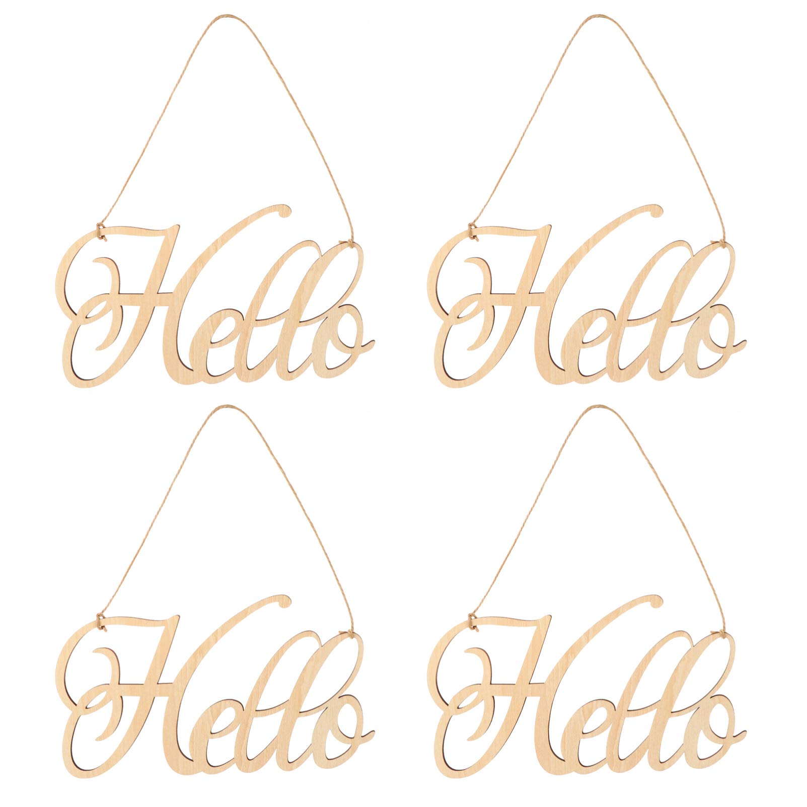 Amosfun4Pcs Wooden Sign Cutout Wall Decor Unfinished Wooden Letters DIY Block Words Sign Wooden Door Art Decoration(Hello)