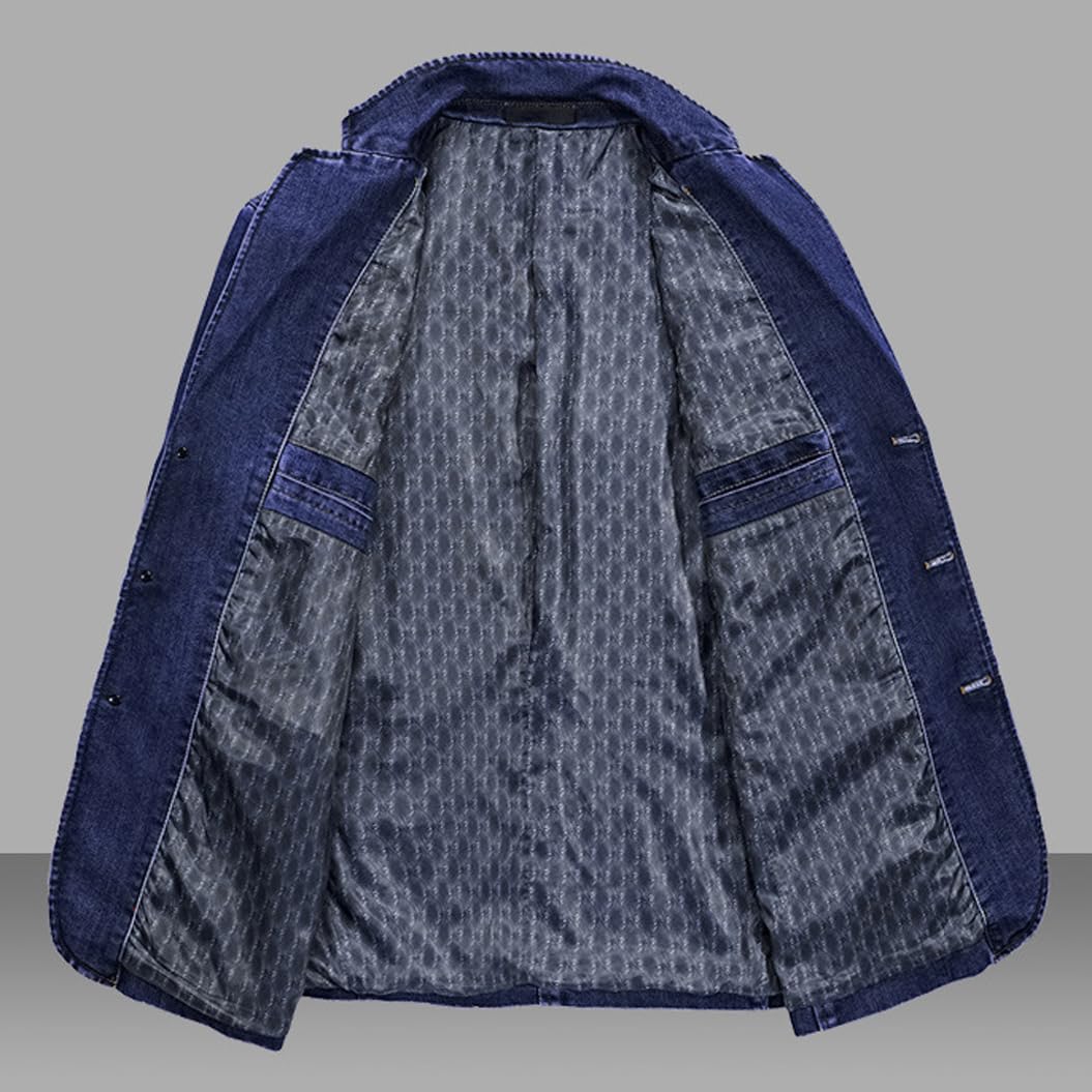 Męska marynarka garniturowa, wiosenna z długimi rękawami wykonana z bawełnianego dżinsu modna casualowa kurtka w stylu streetwear