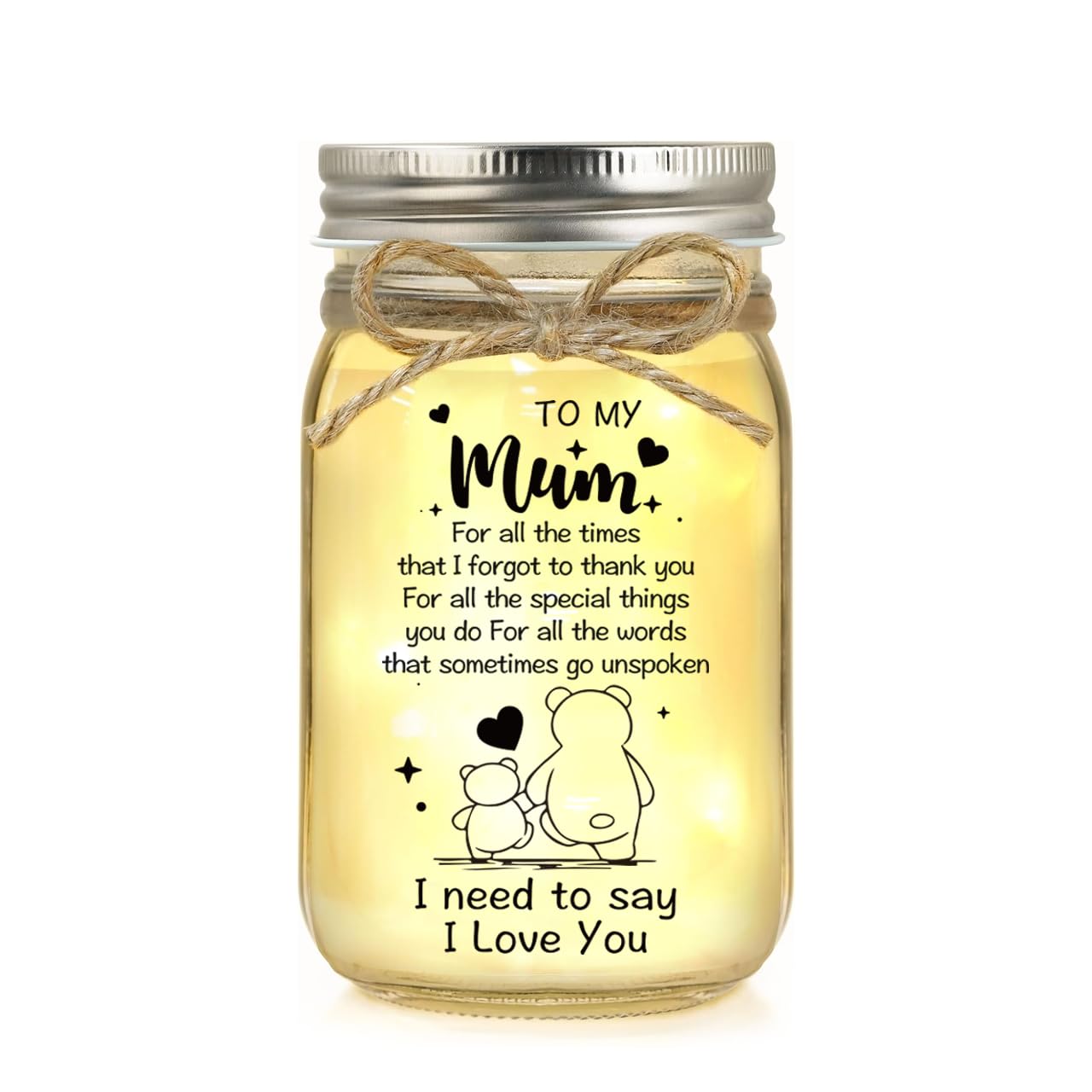 XIZIDA Birthday Gifts for Mum, Mason Jar Night Lights Birthday Gift for Mums from Daughter Son, Presents for Mum on Mothers Day Christmas