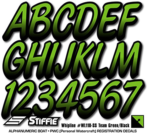 Image of STIFFIE Whipline Team Green /Black 3 inch Super Sticky Boat & PWC Registration Decals • Numbers Letters Stickers