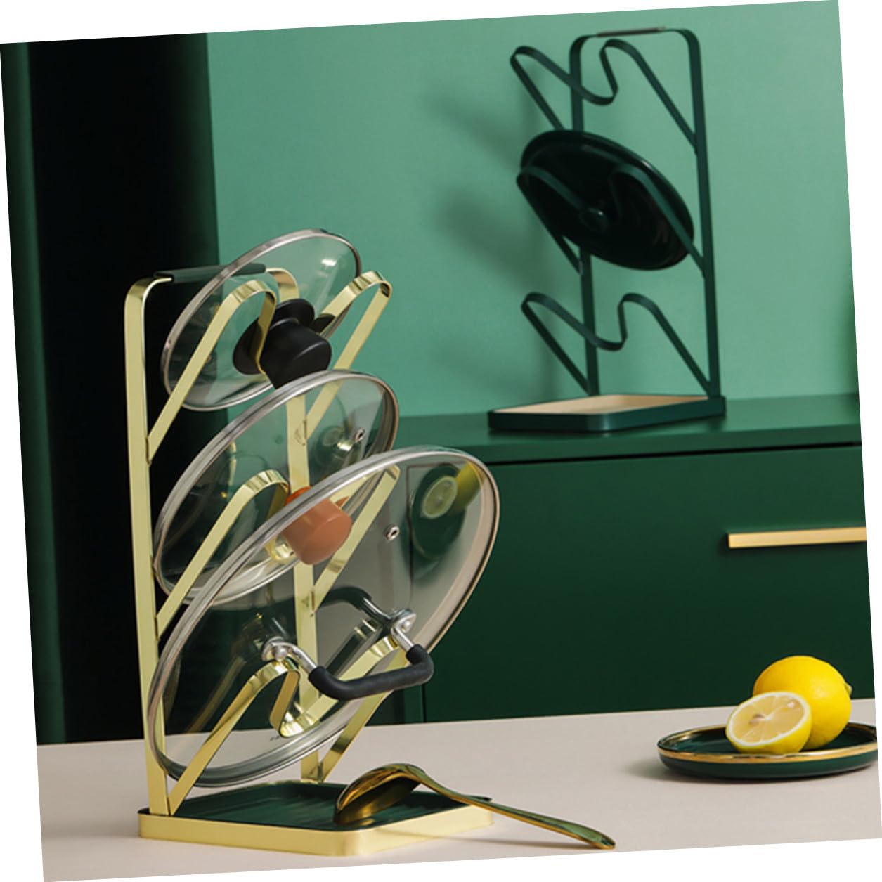 Generico Scaffale di Stoccaggio per Cucina Multistrato in Pp, Silicone e Ferro Design Creativo e Funzionale per Coperchi Pentole e Oggetti di Uso