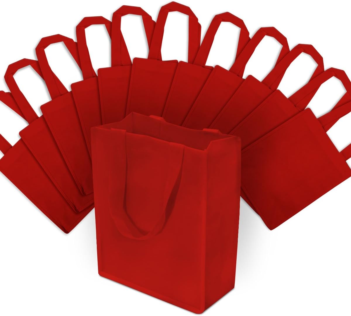 ZENPAC 8x4x10 12 Pack Medium Red Bags with Handles, Reusable Canvas Bags, Tote Bags, Christmas Bags, Reusable Fabric Gift Bags for Small Business Bulk 8x4x10 Inch