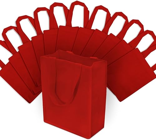 Miniatura 1 de Bolsas reutilizables  Paquete de 12 pequeñas bolsas rojas con asas, bolsa de tela reutilizable cosida duradera con asa para vacaciones, regalos,