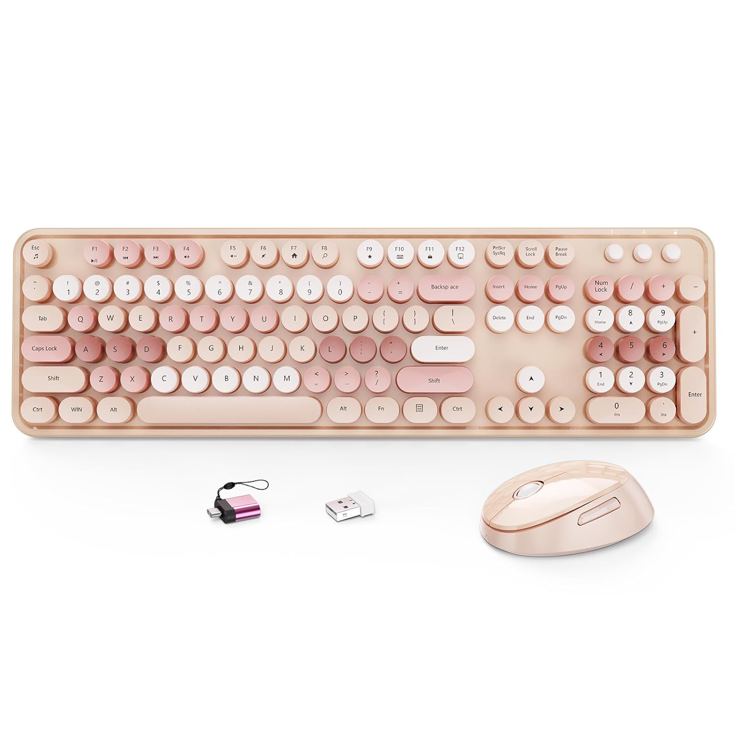 HotFox Wireless Keyboard and Mouse Combo Full-Size Retro Typewriter Keyboard with Round Keycaps Ergonomic Design for Windows PC