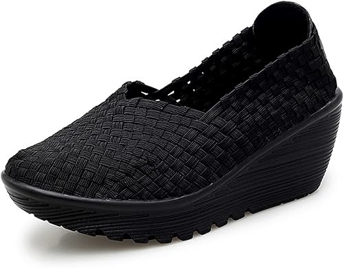 Touchmosees - Sandalias de cuña con plataforma para mujer, con tejido y estilo Mary Jane, bombas cómodas para caminar