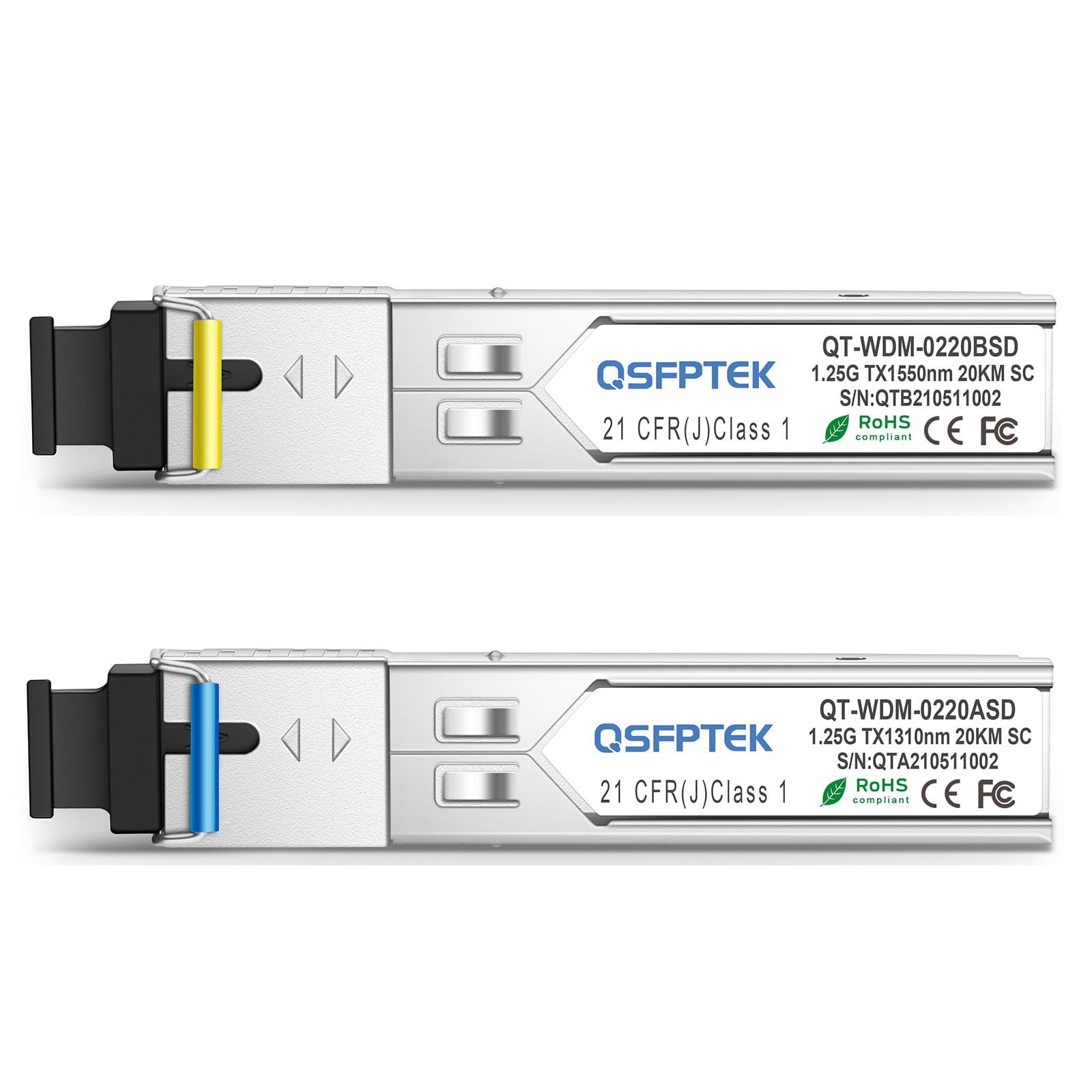 QSFPTEK Module 1.25G BIDI WDM SFP, émetteur-récepteur 1000Base-BIDI 20 km Simplex SC, Tx1310/Rx1550 nm, compatible avec Cisco GLC-BX-U, GLC-BX-D, Ubiquiti UniFi UF-SM-1G-S, microtik (SMF, 20 km, DDM)
