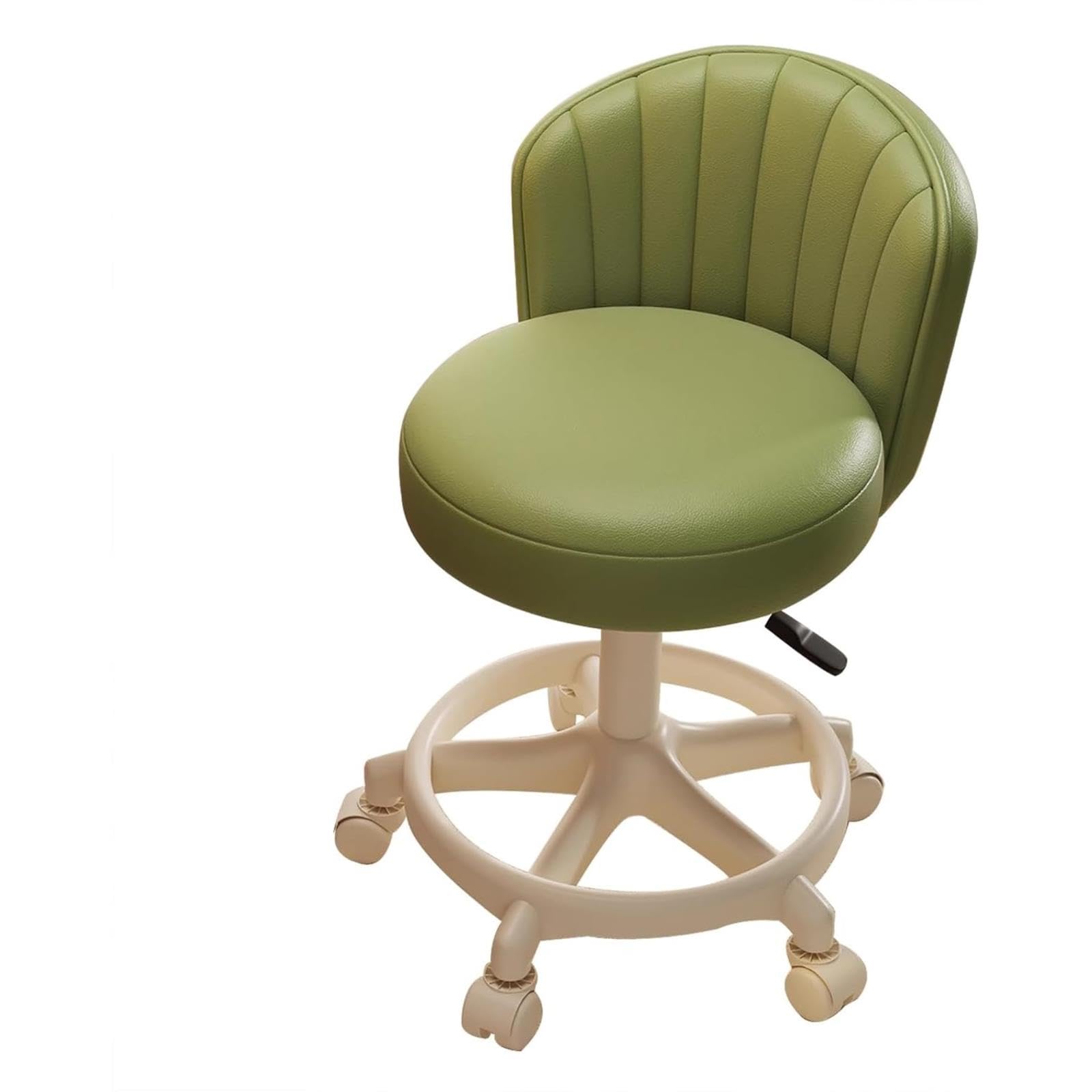 IvyLoutish PU Leather Vanity Chair with Wheels, Height Adjustable Swivel Stool with Backrest, Comfortable Chair for Office, Work, Cafe