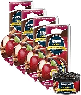 Ken Car Air Freshener - Apple & CInnamon Scent, Long-Lasting Fragrance - Portable Fragrant Deodorizer with Adjustable Odor Output - Automobile Accessories & Essentials - 1.23 Oz. Cans, Pack of 4