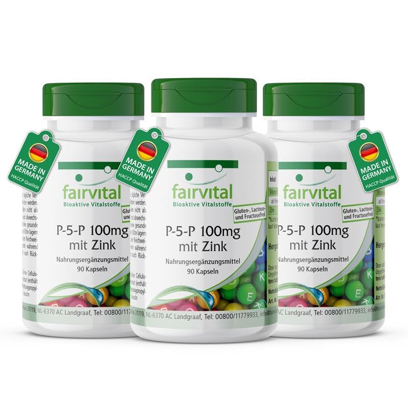 fairvital Pyridoxal-5-Phosphat 100mg 270 Kapseln (90x3) aktives Vitamin B6 P-5-P mit Zink HOCHDOSIERT & VEGAN