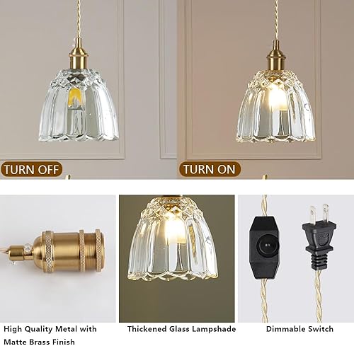 Miniatura 5 de Sedelan Lámpara colgante vintage enchufable, luces colgantes de cristal para isla de cocina, luz colgante con cable de enchufe para dormitorio,