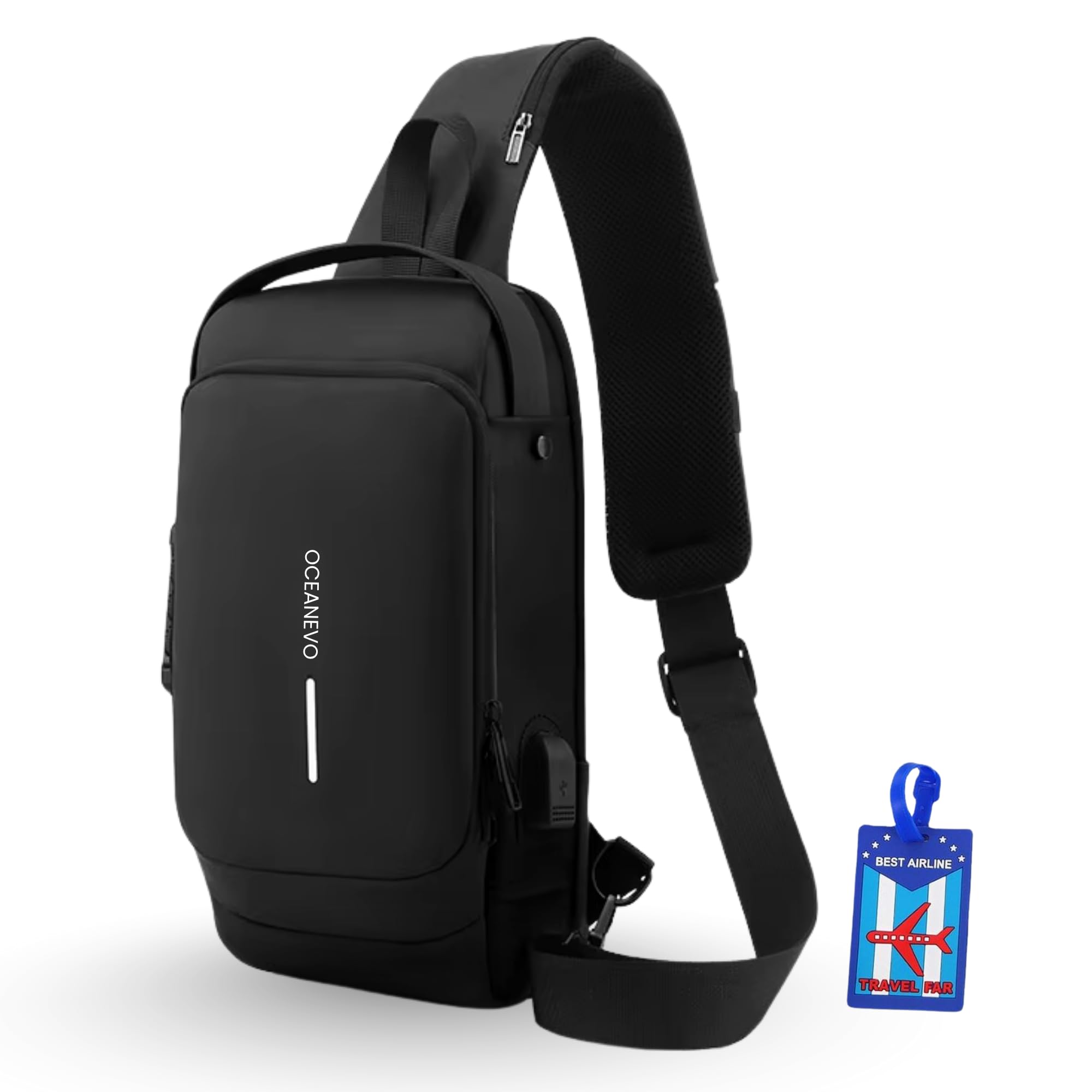 oceanevo Stylish Anti Theft Crossbody Sling Bag for Men WITH Luggage Tag, Chest Bag for Travel WITH Lock and USB Charging Port-picture-18