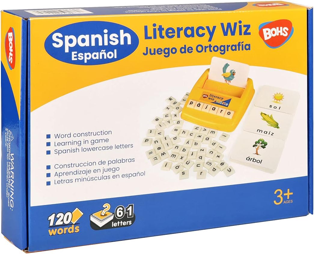 BOHS Spanish Literacy Wiz Fun Game - Espanol Lower Case 60 Flash Cards - Preschool Language Learning Educational Toys