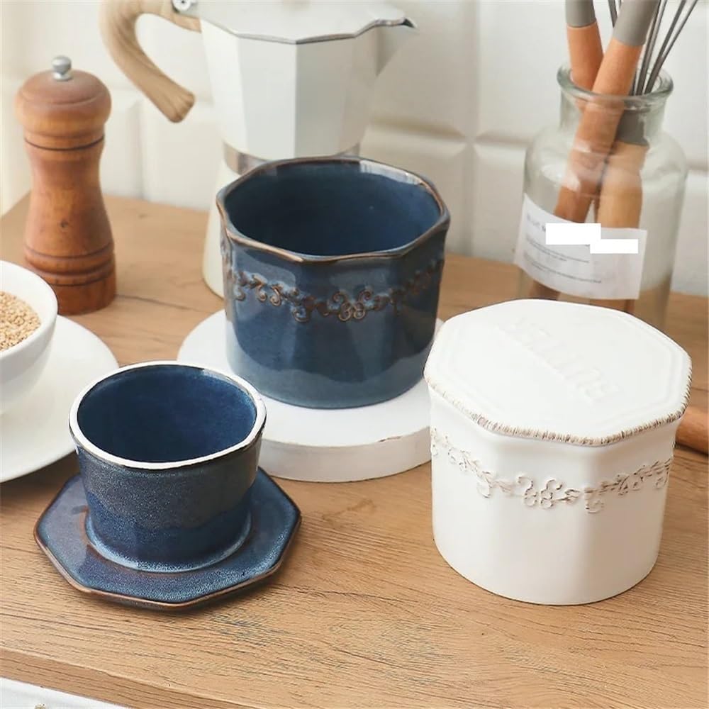 Beurrier Beurrier en céramique avec couvercle for comptoirs de cuisine souple couteau(Blue)