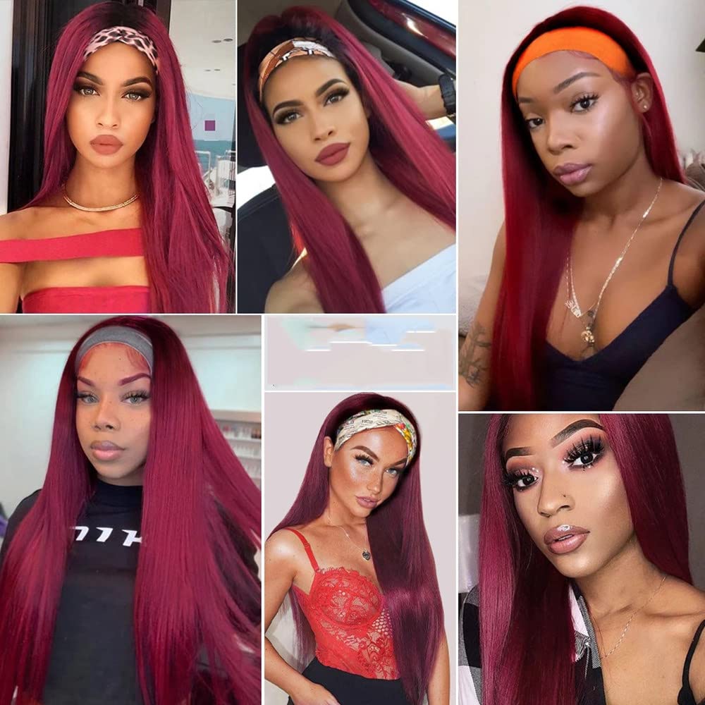 Amazon.co.jp: 24インチブルゴーニュヘッドバンドウィッグ黒人女性の