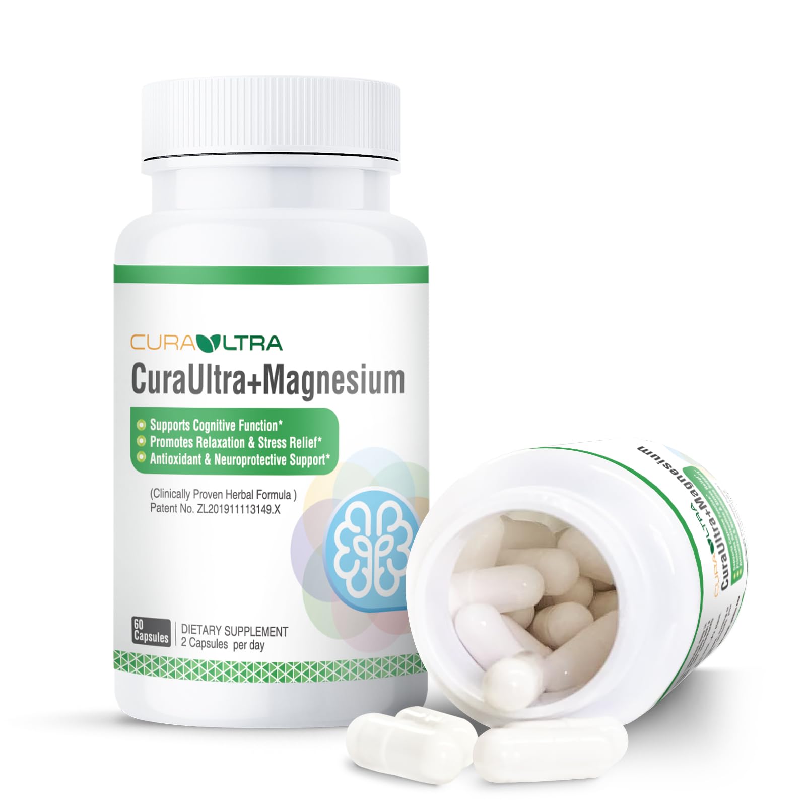 Magnesium Oxide and Glycinate Extra Strength, High Absorption Magnesium Supplement with Vitamin, Turmeric, CuraUltra for Memory, Focus, Relax, Boost Immune, Sleep & Brain Health, 60 Capsules free 60 Count (Pack of 1)