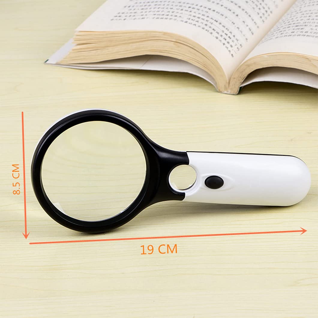 CanEve Lupa de Mano 3X45X con 3 Luces LED, Lupa iluminada iluminada, Lupa de Lectura for Lectura de Personas Mayores, Monedas, Sellos, Mapa, inspección Blanca Lupa