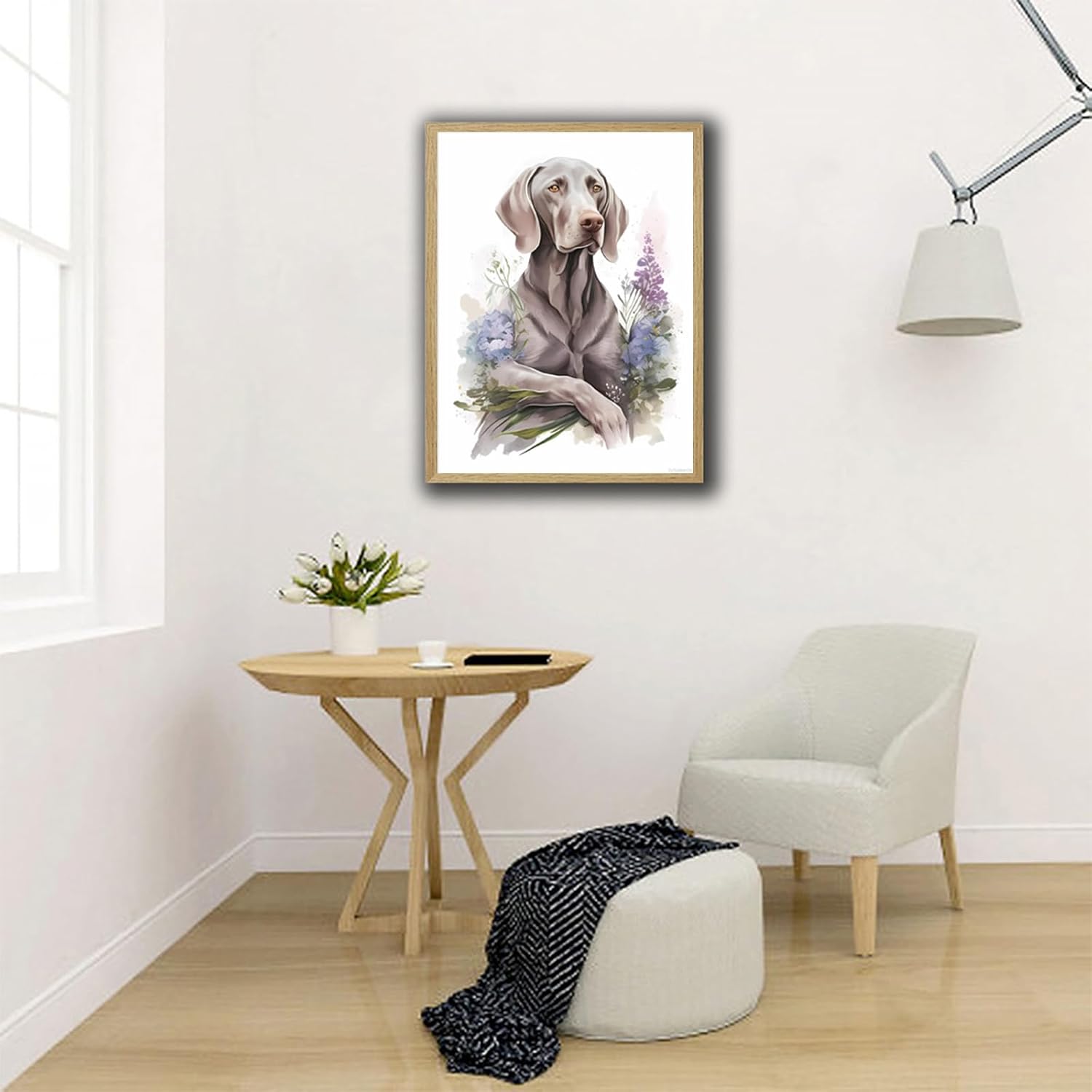 TUTUMAY21 Christmas Gift Watercolor Weimaraner Dog Flowers Diamond Painting Kits Diamonds Art Cross Stitch Craft for Home Office Wall Decor for New Year Valentine's Day 12x16 inch