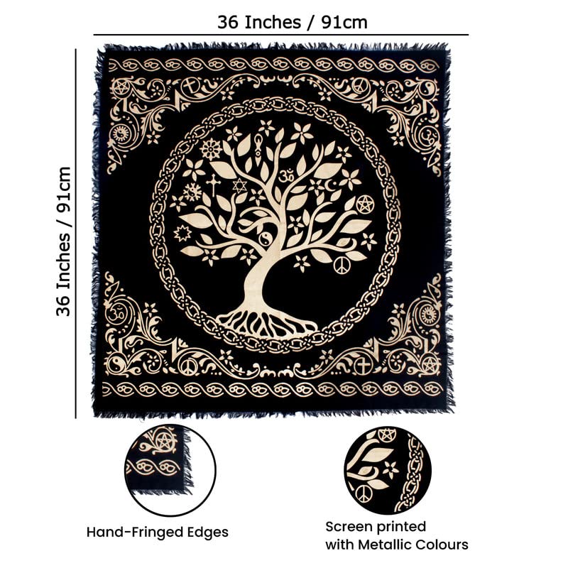 OCTAZI Altar Table Cloth Tarot Cards Bandana Tablecloth Wiccan Altar Tools Napkins Witchcraft Supplies Square Witch Pagan Spiritual Celestial Deck Witchy Spell Cotton Sacred Alter Cloth With Fringes - Image 4