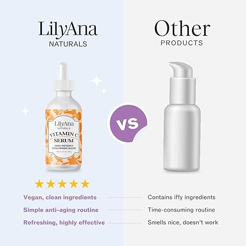 Miniatura 4 de LilyAna Naturals Suero de vitamina C para la cara, suero facial con ácido hialurónico y vitamina E, suero antienvejecimiento, reduce las manchas de