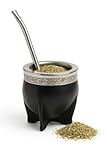 Premium Yerba Mate Gourd (Mate Cup) With Ceramic Interior - Uruguayan Mate - Argentinian Yerba Mate Set - Leather Wrapped - Includes Stainless Steel Bombilla (Imperial) (BLACK)