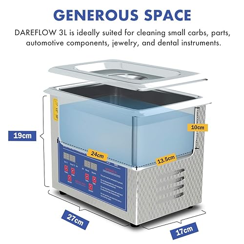 Miniatura 3 de Limpiador ultrasónico digital de piezas 3L para limpieza de carbohidratos, inyectores de joyería, balas, pistolas y latón 200 W calentado