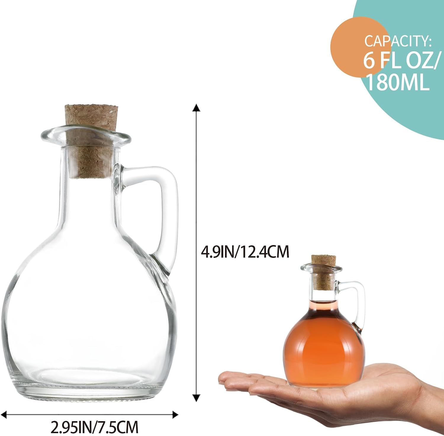 Oil and Vinegar Cruet Set of 2, Glass Dispenser with Airtight Stopper, Condiment Bottles for Salad Dressing image 2