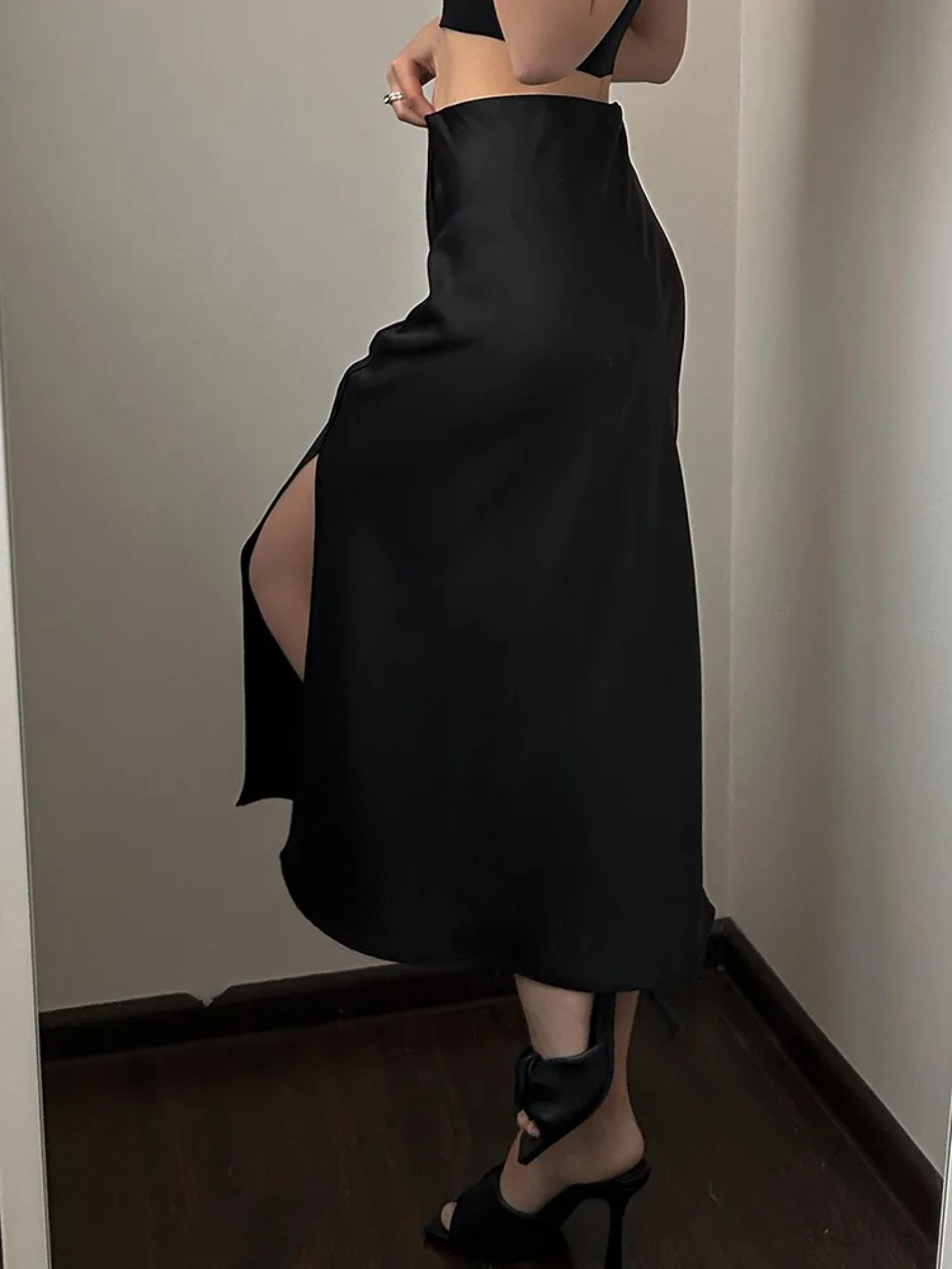 Gonna Donna in Raso da Donna Gonne con Elastico in Vita Gonne con Spacco Ladies Office A Line Gonne in Raso con Spacco per Le Donne