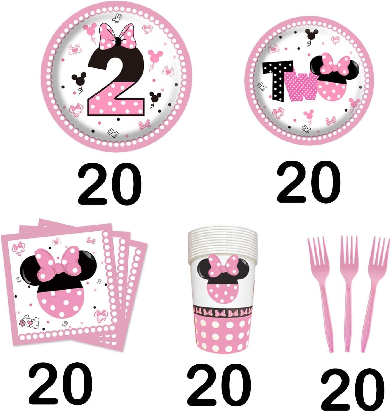 103Pcs Oh Twodles Pink Second Birthday Banner 2nd Party Plates Supplies Tablecloth Decorations for Girl Baby Bday