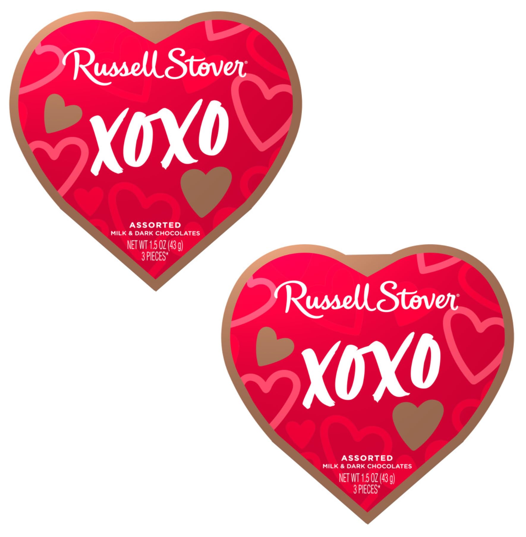 Russell Stover Valentine's Day Heart Shaped Box - Assorted Milk and Dark Chocolate Candy Box - Pack of 2-3 Pieces Per Heart - Delicious Classic