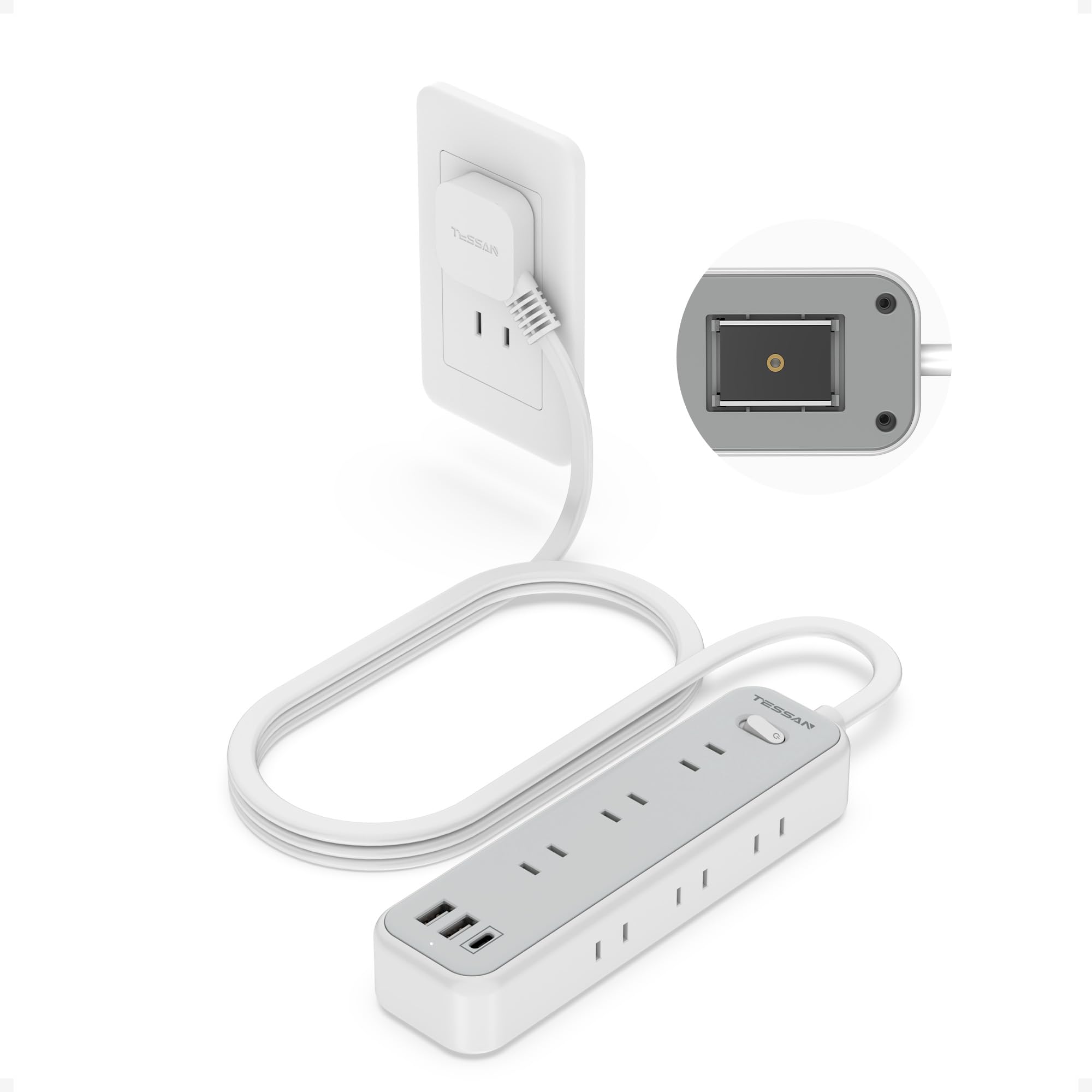 TESSAN 電源タップ マグネット 延長コード 2m 薄型プラグ 9個AC口 USB-C 1ポート USB-A 2ポート | usb たこあしコンセント テーブルタップ 磁石 type-c タコ足配線 電源コード oa マルチ スイッチ付き 壁掛け 卓上