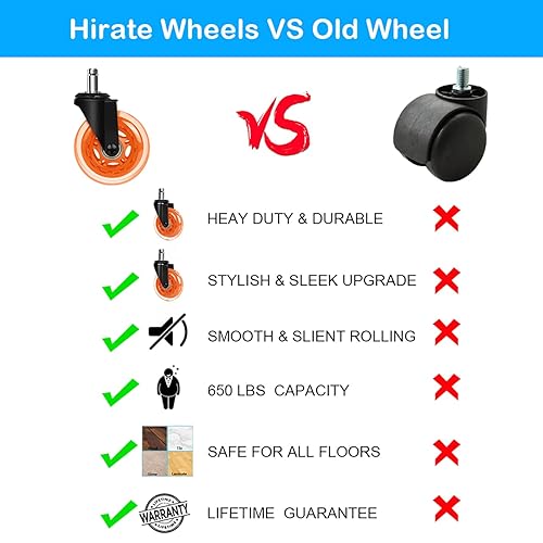 Miniatura 4 de Hirate - Juego de 5 ruedas resistentes para silla de oficina de 3 pulgadas, juego de 5 ruedas de repuesto para todos los pisos, vástago universal de