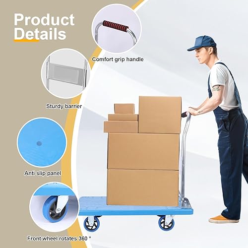 Vista 19 de Heavy Duty Platform Hand Truck for Moving, Folding Flatbed Dolly with 360 Degree Swivel Wheels Foldable Push Hand Cart for Loading and Storage