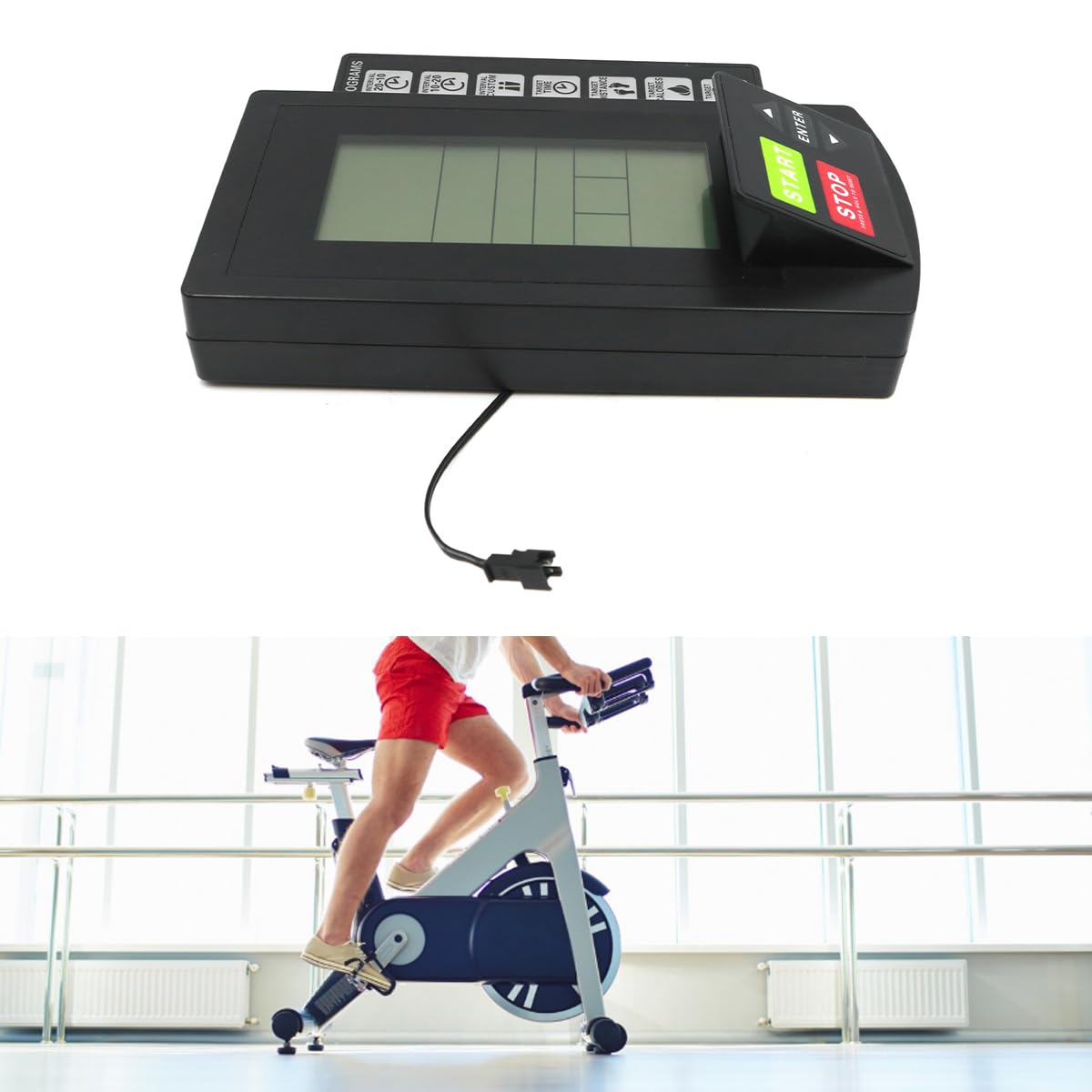 Ticha Tachimetro per cyclette con resistenza al vento, compatibile con la maggior parte delle cyclette stazionarie, display LCD di ricambio.