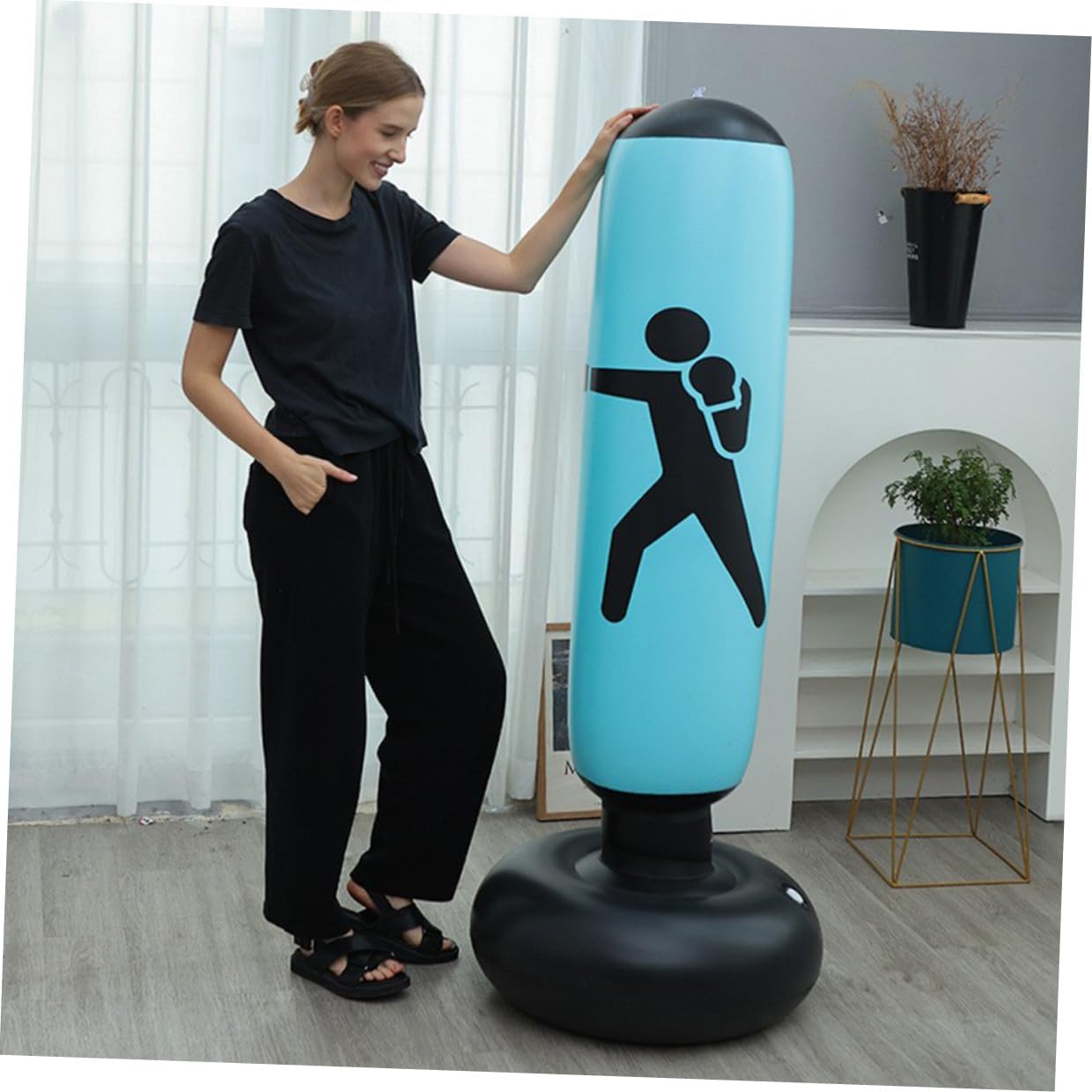 Inflatable Boxing Bag Tumbler for Adults, Blue Thickened Freestanding Punching Bag Fitness Training Equipment for Home and Gym Use