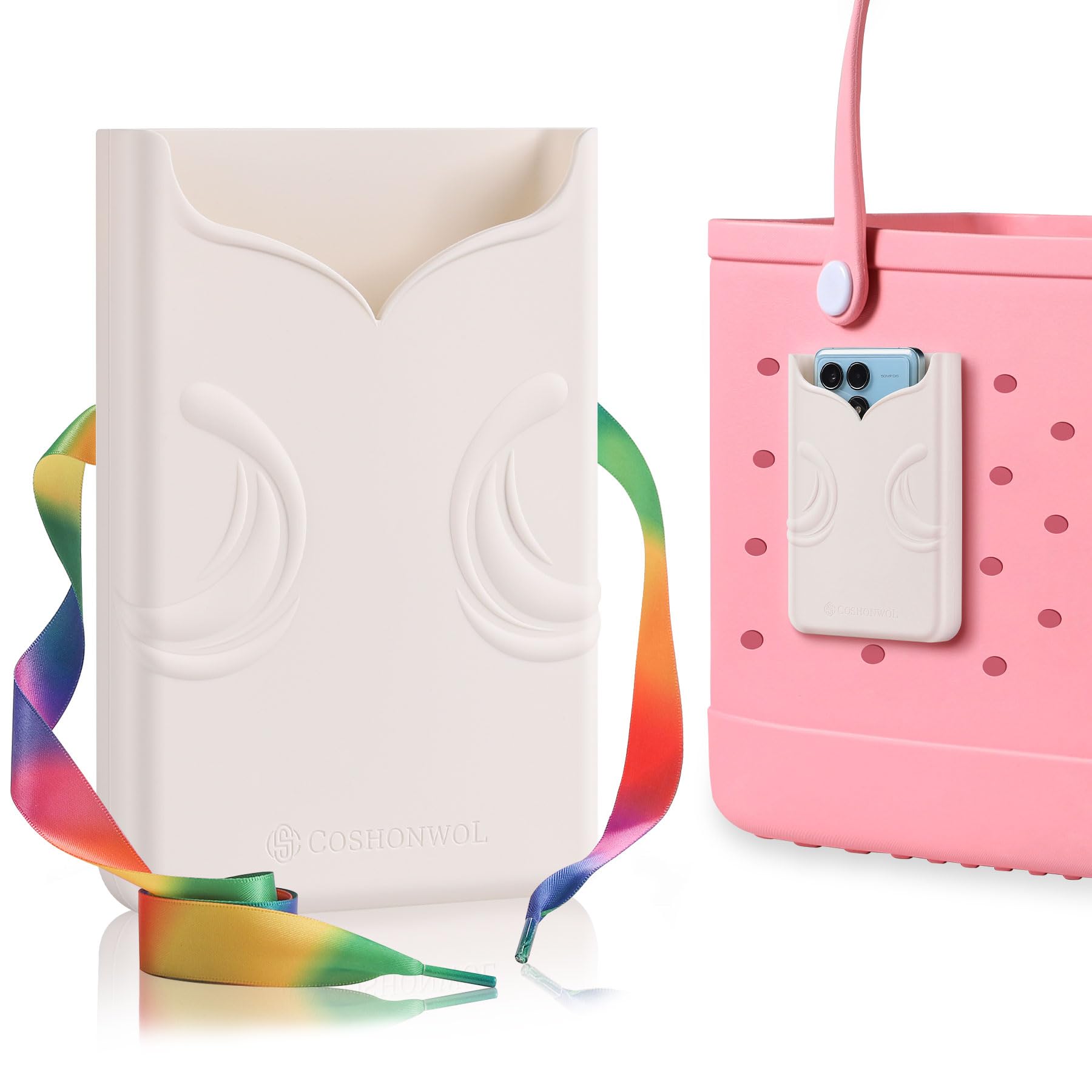 COSHONWOL Silicone Phone Holder for Rubber Beach Bags - Non-Slip Waterproof Phone Case Attachment Accessories, Compatible with Bogg Bags & Simple Modern Totes ​​ White