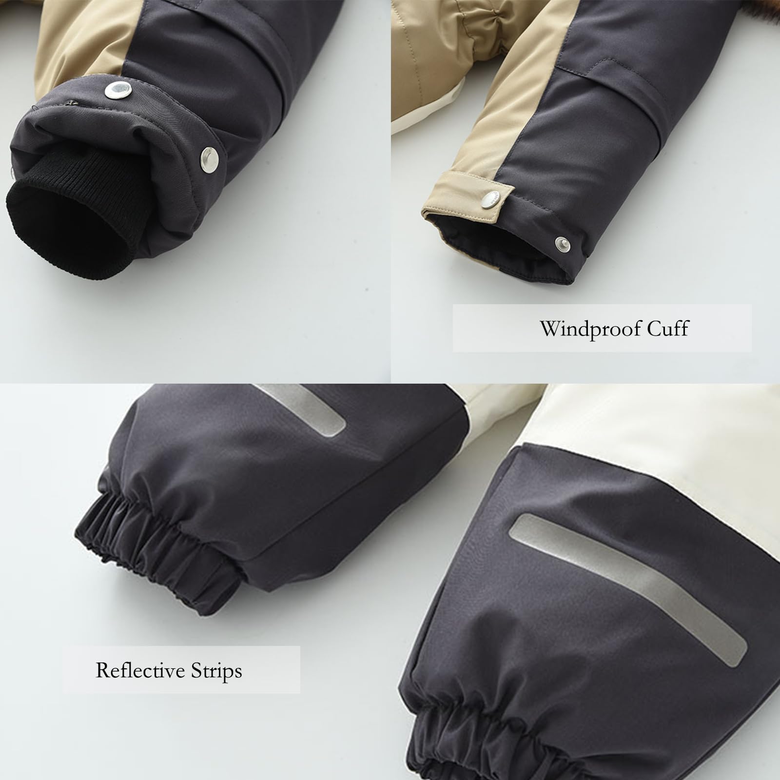 Traje de nieve para bebé, niño, niña, con cuello de piel, capucha, mono de invierno para niños, mono grueso de invierno, mono de nieve, resistente al viento, cálido traje de esquí