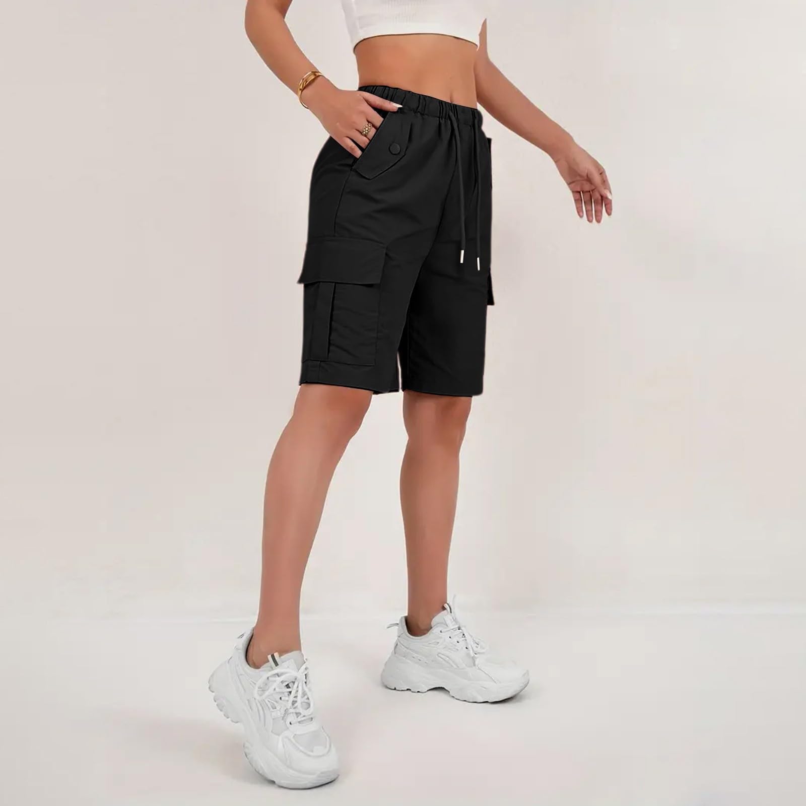 Hose Damen Freizeithose Damen Sportlich Lässig Hochtaillierte Einfarbige Cargo Shorts Mit Praktischen Taschen Weich Atmungsaktiv Sommerhose Leicht Modisch Vielseitig
