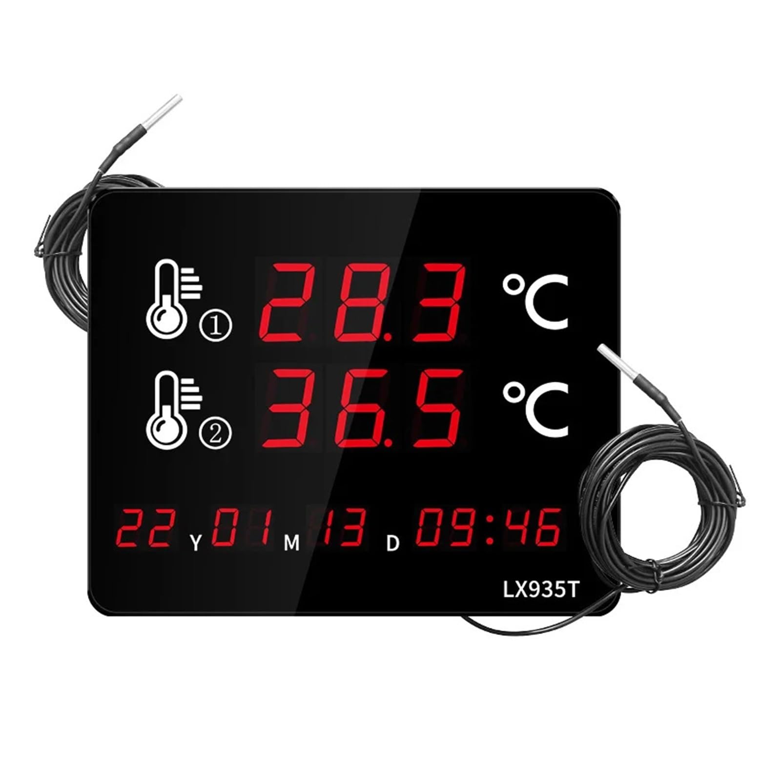 Termómetro Digital de Agua con sonda Dual Impermeable, Lectura rápida for Piscina, Acuario, pecera, Pantalla LED de Tiempo de Montaje en Pared.