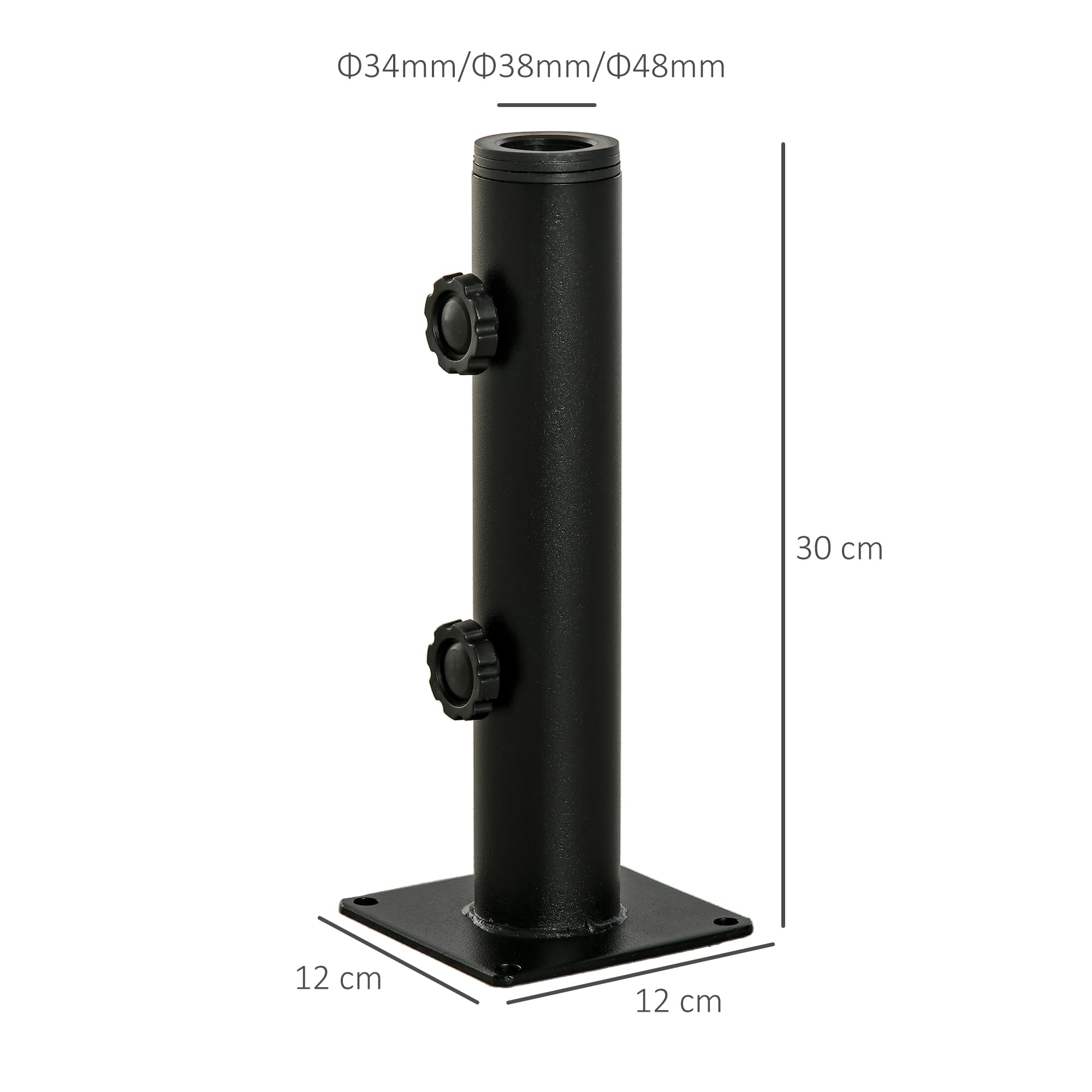 Outsunny Base per Ombrellone, Basamento per Ombrellone in Metallo, per Pali di Ombrelloni da Ø34/38/48 mm, per Patio, Pontile, Giardino e Cortile, Nero
