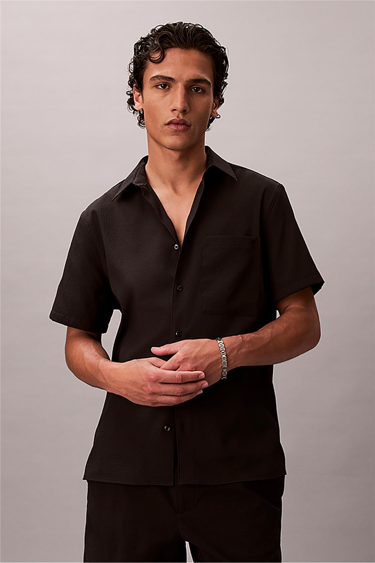Calvin Klein Ss Solid Seersucker Gömlek, LV04LF109G