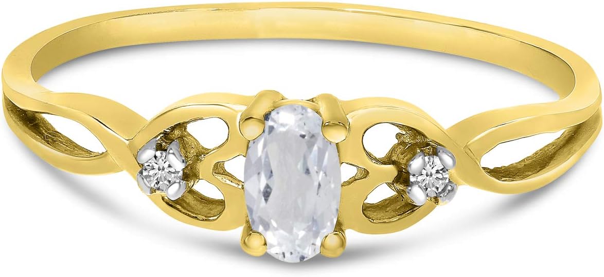 14k Yellow Gold Oval White Topaz And Diamond Ring