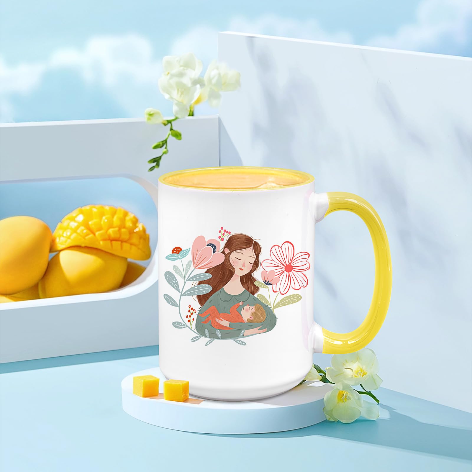 12er Set Sublimationsstassen Rohlinge mit farbigem Henkel & Innenseite, 15 oz / 450ml Große Kaffeebecher Keramik für Tassendruck,AAA Coated Fototassen Set inkl. 12 Einzelkartons für DIY Geschenke