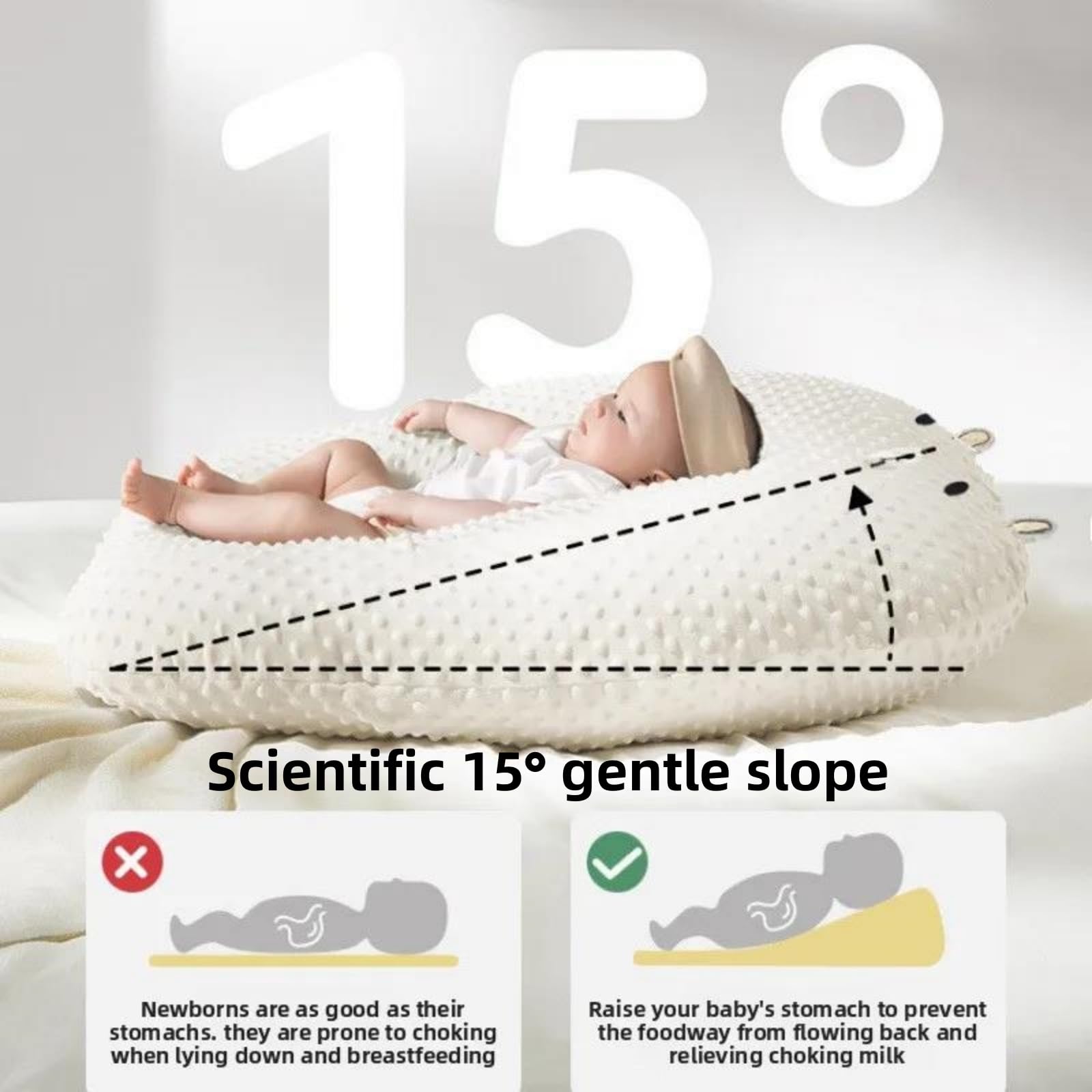 Oreiller Anti-Reflux pour Nouveau-né, Inclinaison de 15°