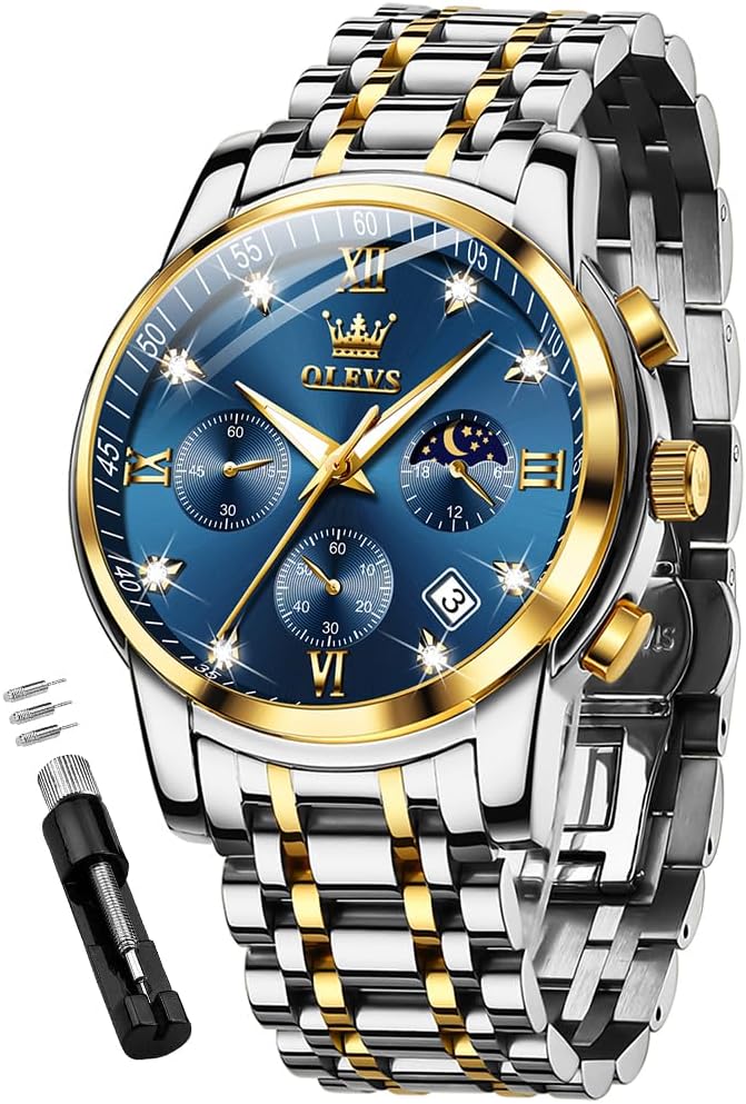 OLEVS Watch for Men, Fashion Dress Mens Watches, Stainless Steel Waterproof Analog Quartz Wristwatch, Elegant Gifts for Him - Dad & Boyfriend