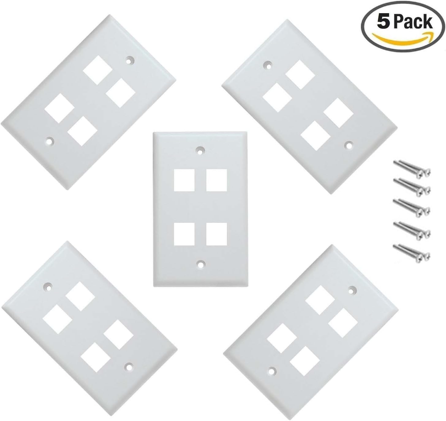 iMBAPrice 4 Port Keystone Jack Wall Plate 1-Gang - White (Pack of 5)