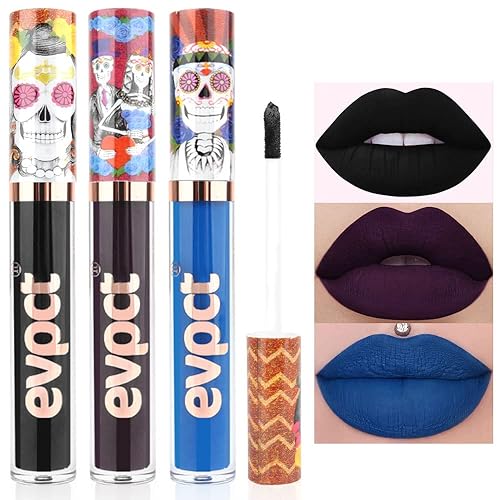 evpct 3 unidades de lápices labiales líquidos mate, color morado, nude, rosa, marrón oscuro, mate, brillo de labios, juegos de maquillaje a prueba