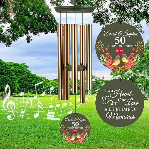 Image of ASTARIN 50th Anniversary Wind Chimes Personalized, 30 inch /36 inch Deep Tone Wind Chimes for Wife Husband Parents, Romantic Souvenirs for Men Women Couple