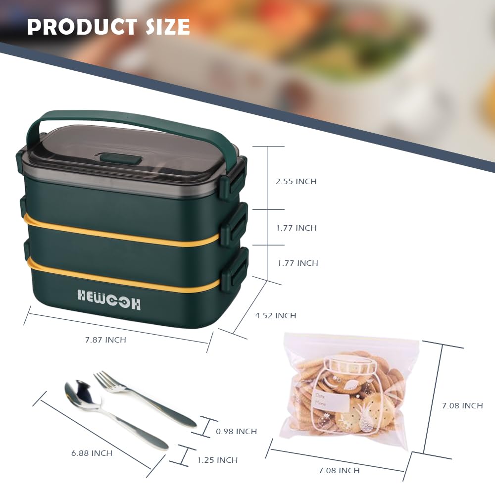 Grande contenitore per il pranzo Bento Box per adulti (grande capacità di 2,1 litri), riutilizzabile, con borsa per il pranzo, forchetta e cucchiaio, 3 divisori, adatto per lavoro, picnic,