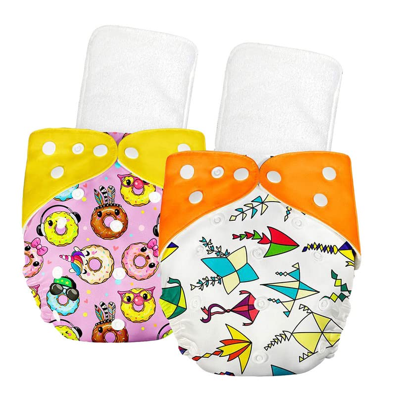 Image of Bumtum Baby Diaper | 0-3 Yrs Baby Freesize | Pack of 2, New Born Baby Diaper, Cloth Diaper, Waterproof Reusable Diaper, 5hrs Absorbency, Washable, Cotton Soaker, Extra Soft (Dounut + Kite)